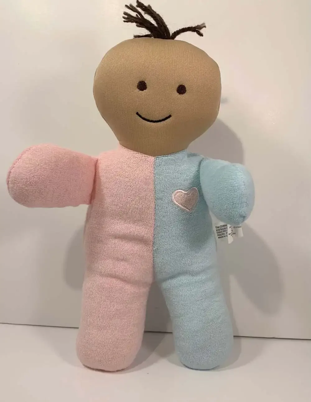Terry Cloth The Children’s Factory pastel Pink Blue Baby Doll Plush brown yarn